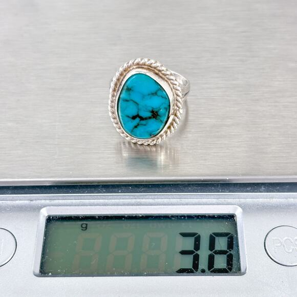 Vintage Southwest Sterling Silver 925 Rope Frame Turquoise Ring Size 6 - Picture 9 of 9
